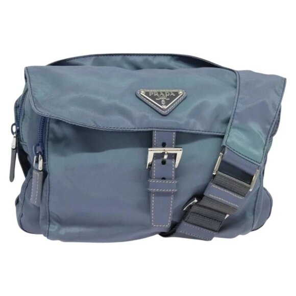 PRADA Shoulder Bag Nylon Blue Silver Auth 131693 - Picture 1 of 16